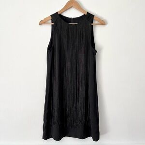 H&M Black Fringe Sleeveless Mini Shift Dress Size 6